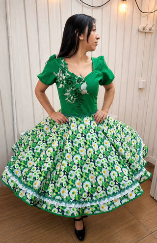 Vestido de china huasa verde cata exclusivo talla 38