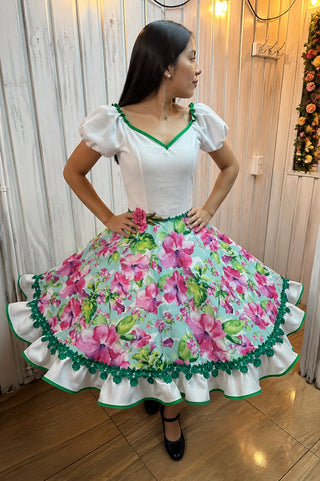 Vestido de china huasa verde agua exclusivo talla 38