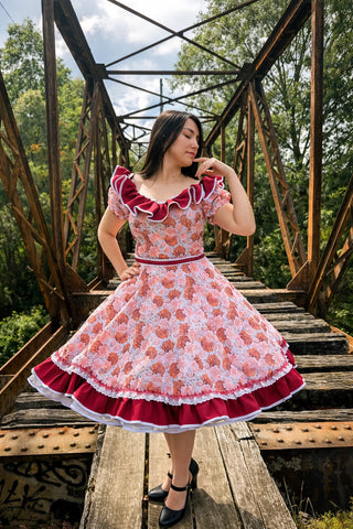 Vestido de china huasa biestrech vuelos rojo italiano