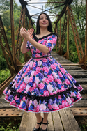 Vestido china huasa sofia  100% floreado negro rosado