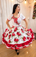 Vestido china huasa blanco rojo exclusivo talla 38